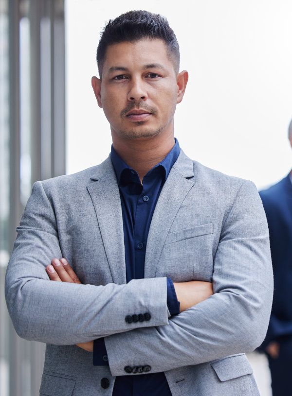 Businessman, people and portrait outdoor in city with entrepreneurs for investment in corporate company with confidence. Man or investor, team and arms crossed for professionalism and pride.