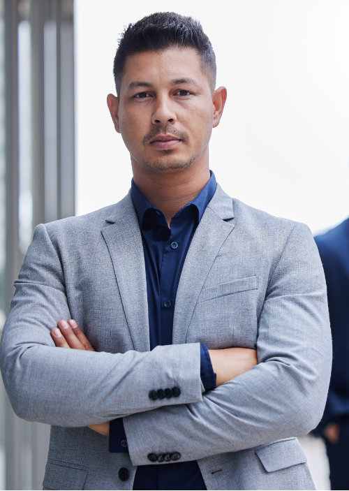 Businessman, people and portrait outdoor in city with entrepreneurs for investment in corporate company with confidence. Man or investor, team and arms crossed for professionalism and pride.